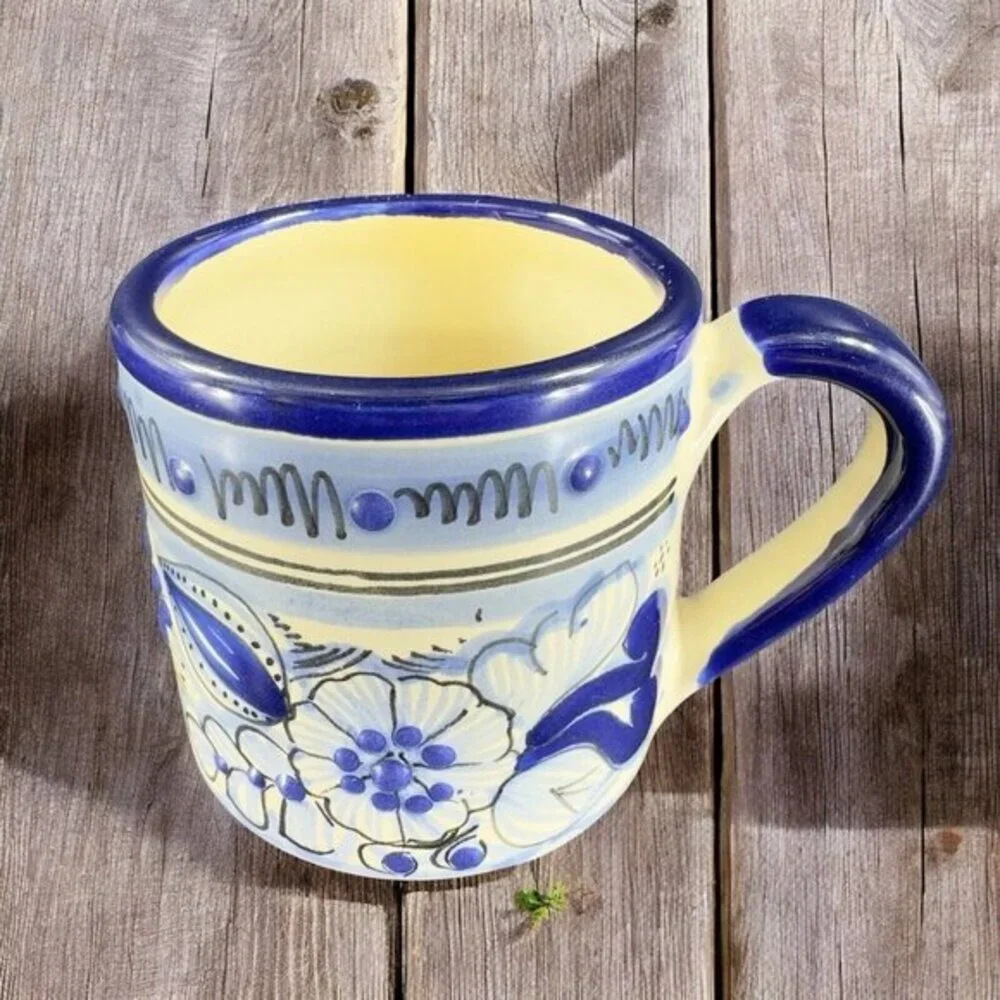 Hand Made Mexico Pottery Coffee Mug Cup Talavera Mug Raised Hand Painted Pottery